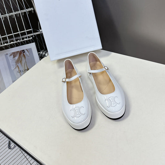Celine CELINE Ballet Flats White Patent Leather 285930