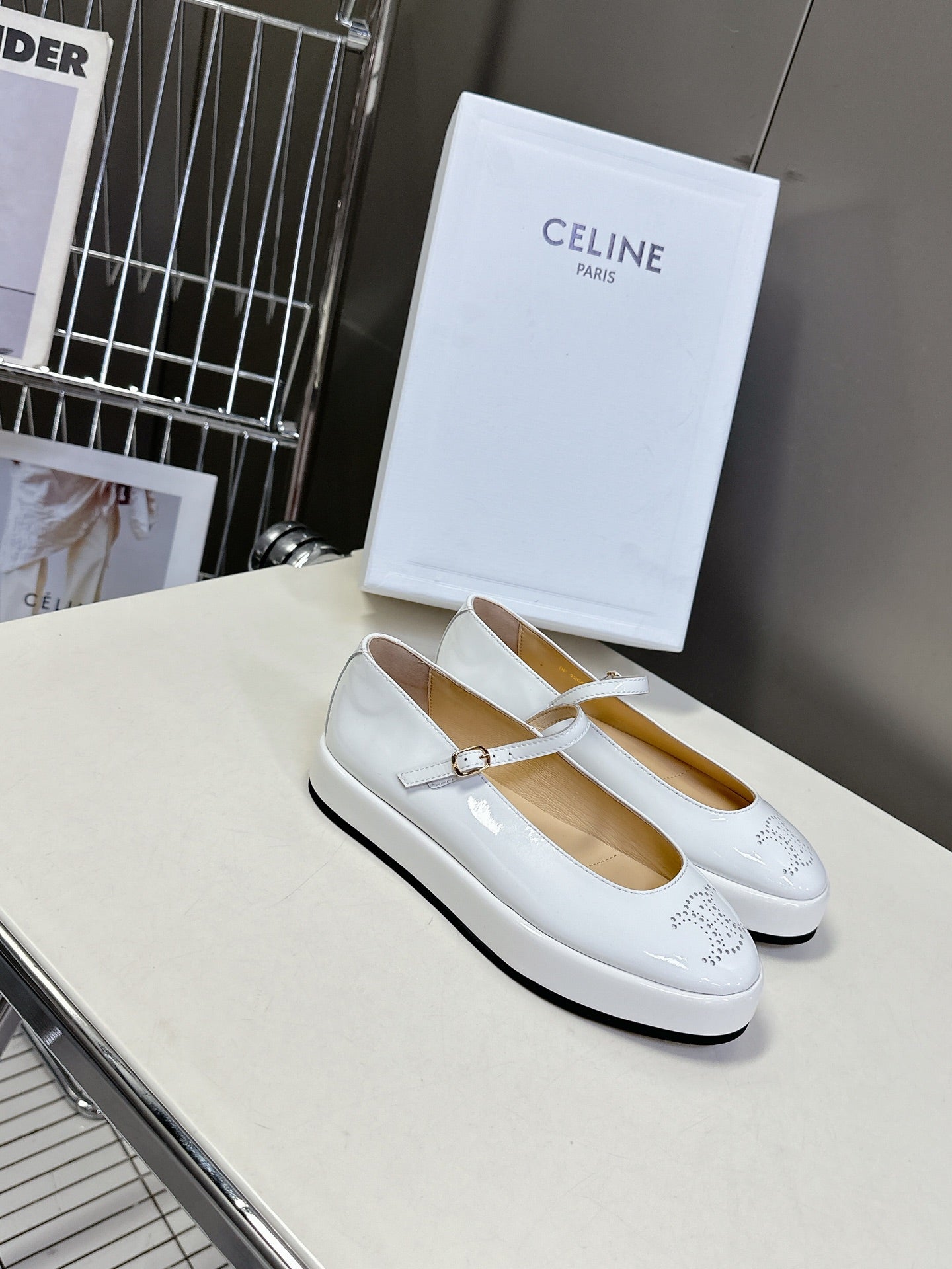 Celine CELINE Ballet Flats White Patent Leather 285930