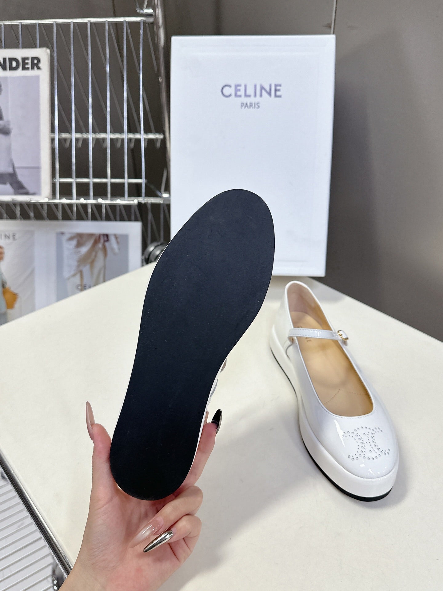 Celine CELINE Ballet Flats White Patent Leather 285930