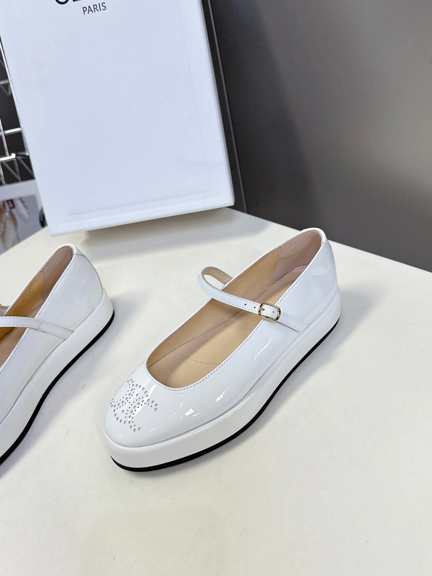 Celine CELINE Ballet Flats White Patent Leather 285930