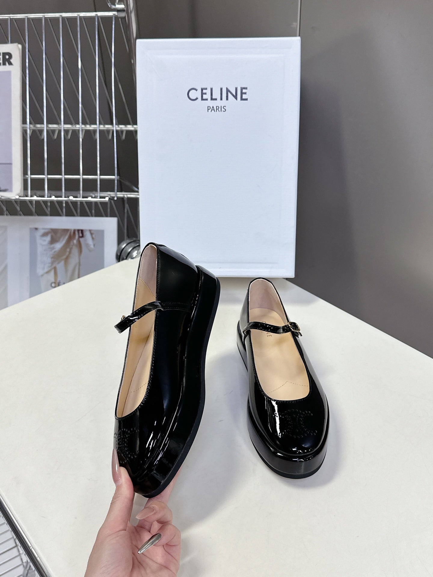 Celine CELINE Ballet Flats Black Patent Leather 285931