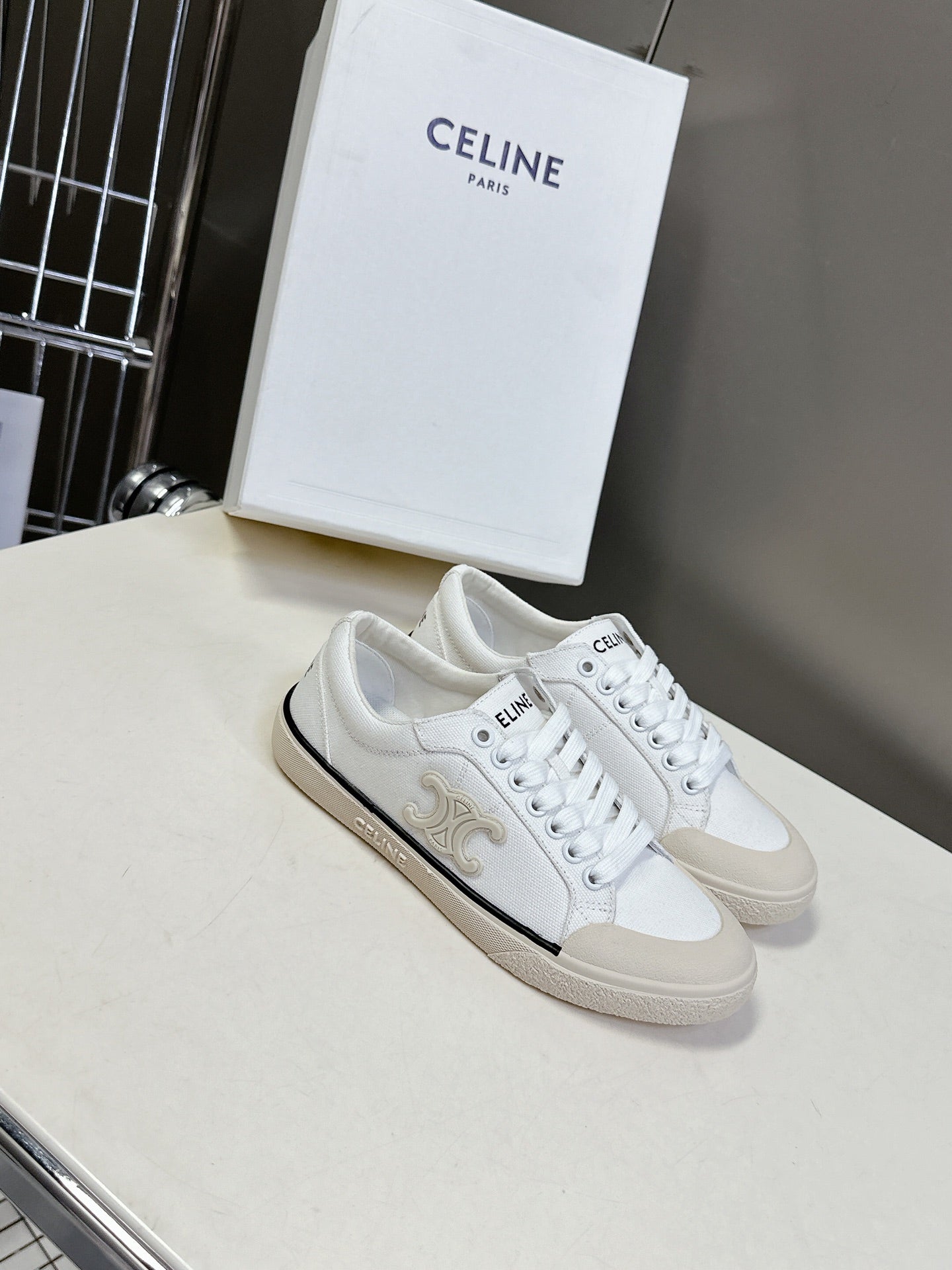 Celine CELINE 25 Sneaker White Beige Canvas 285970