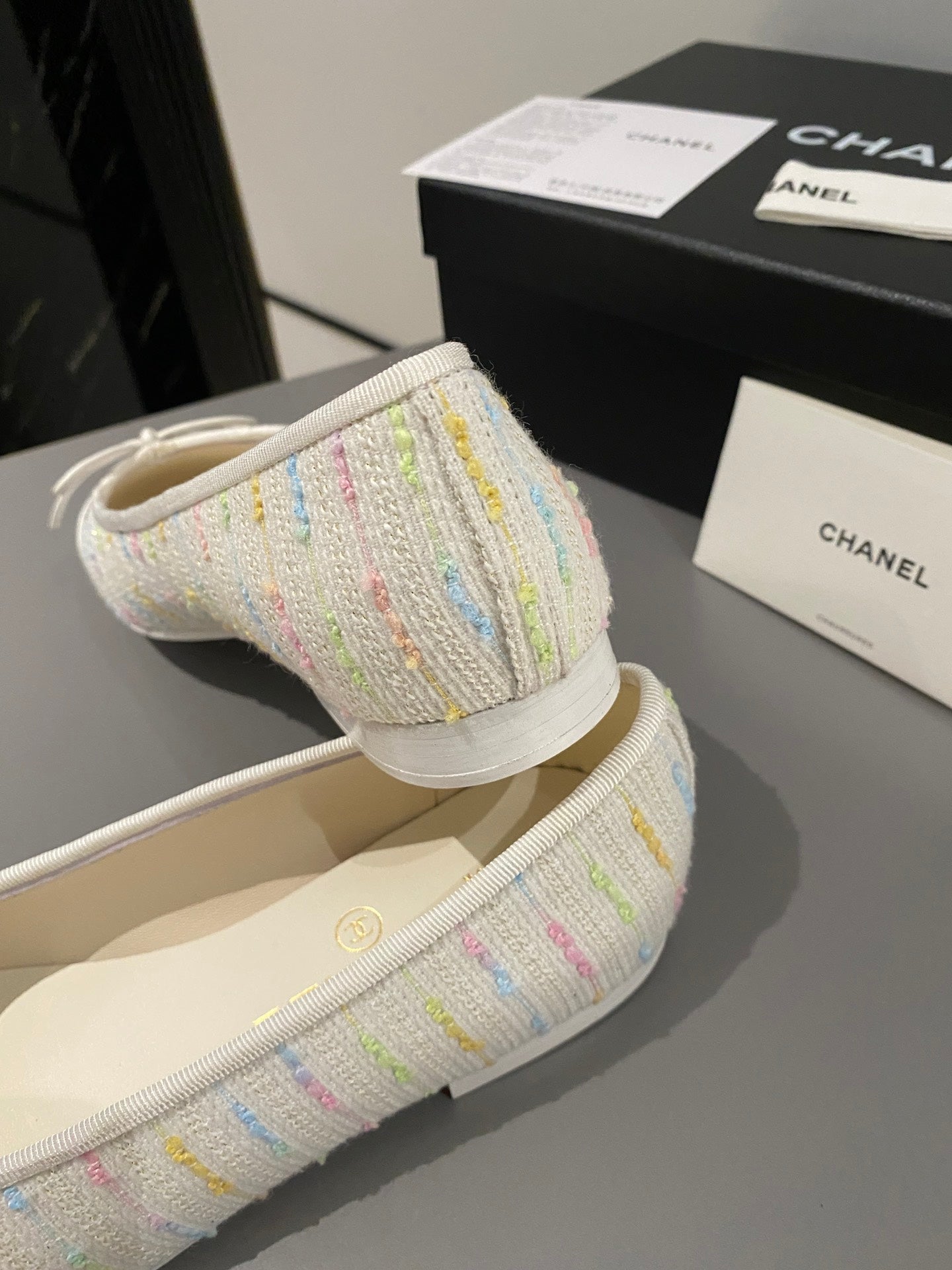 CHANEL ballet flat white cream embroidered fabric white calfskin