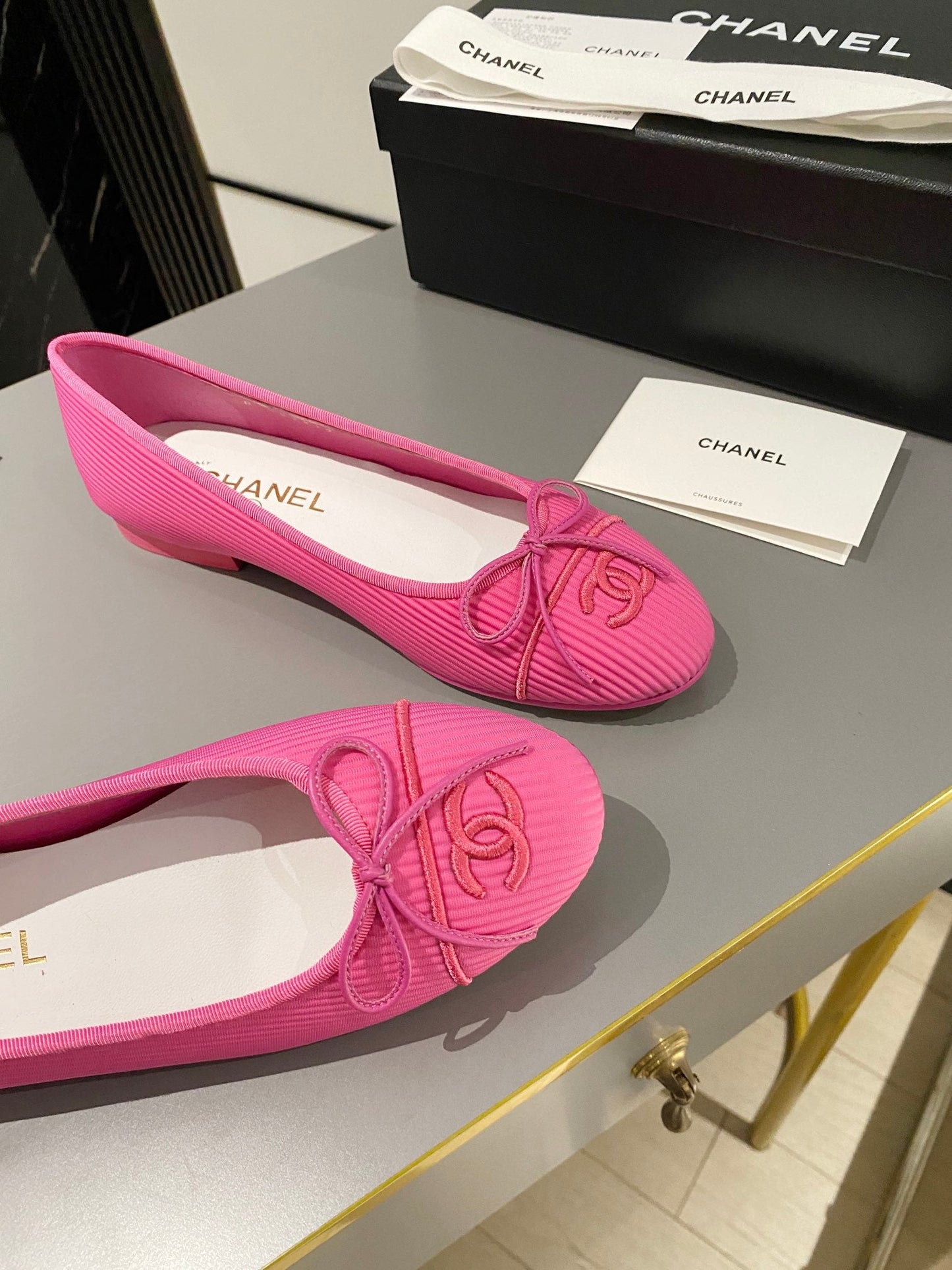 CHANEL ballet flat dark pink embroidered fabric