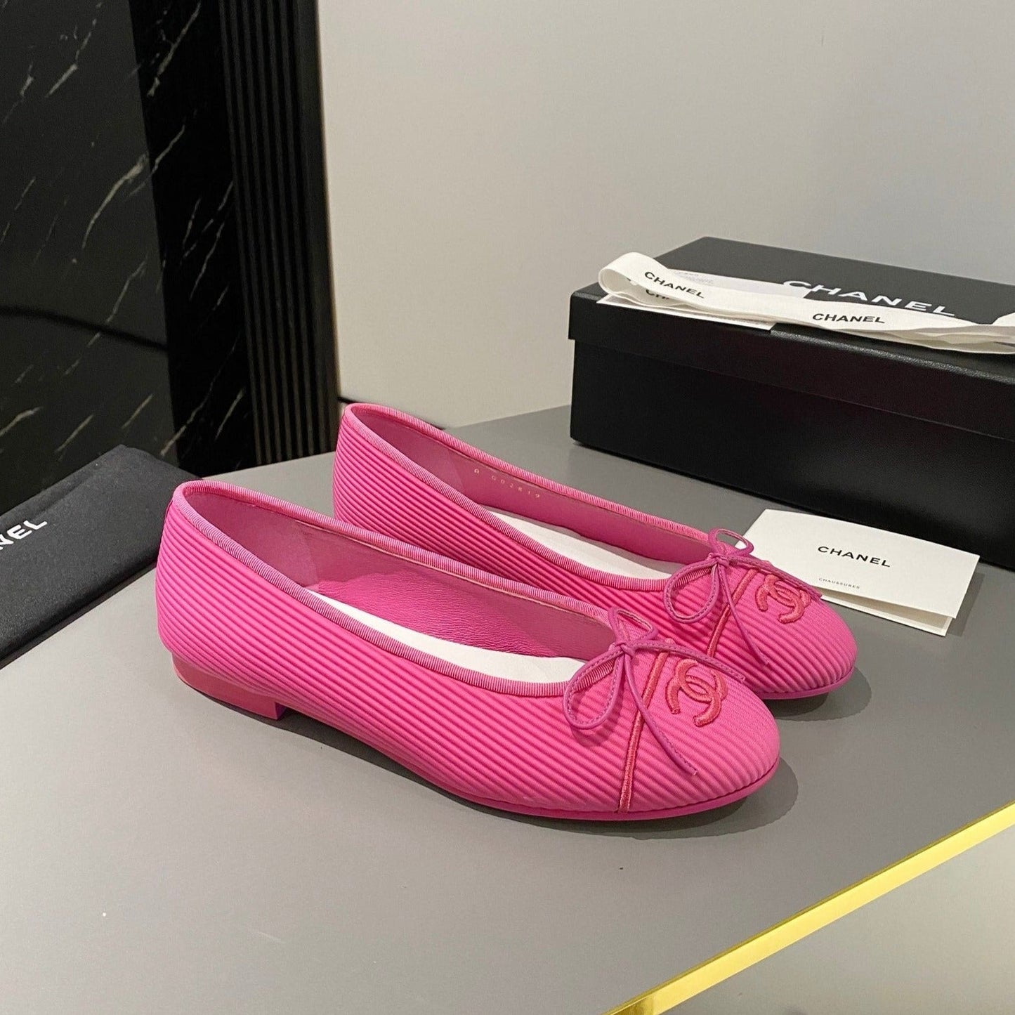 CHANEL ballet flat dark pink embroidered fabric
