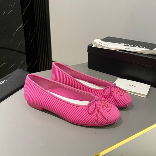 CHANEL ballet flat dark pink embroidered fabric