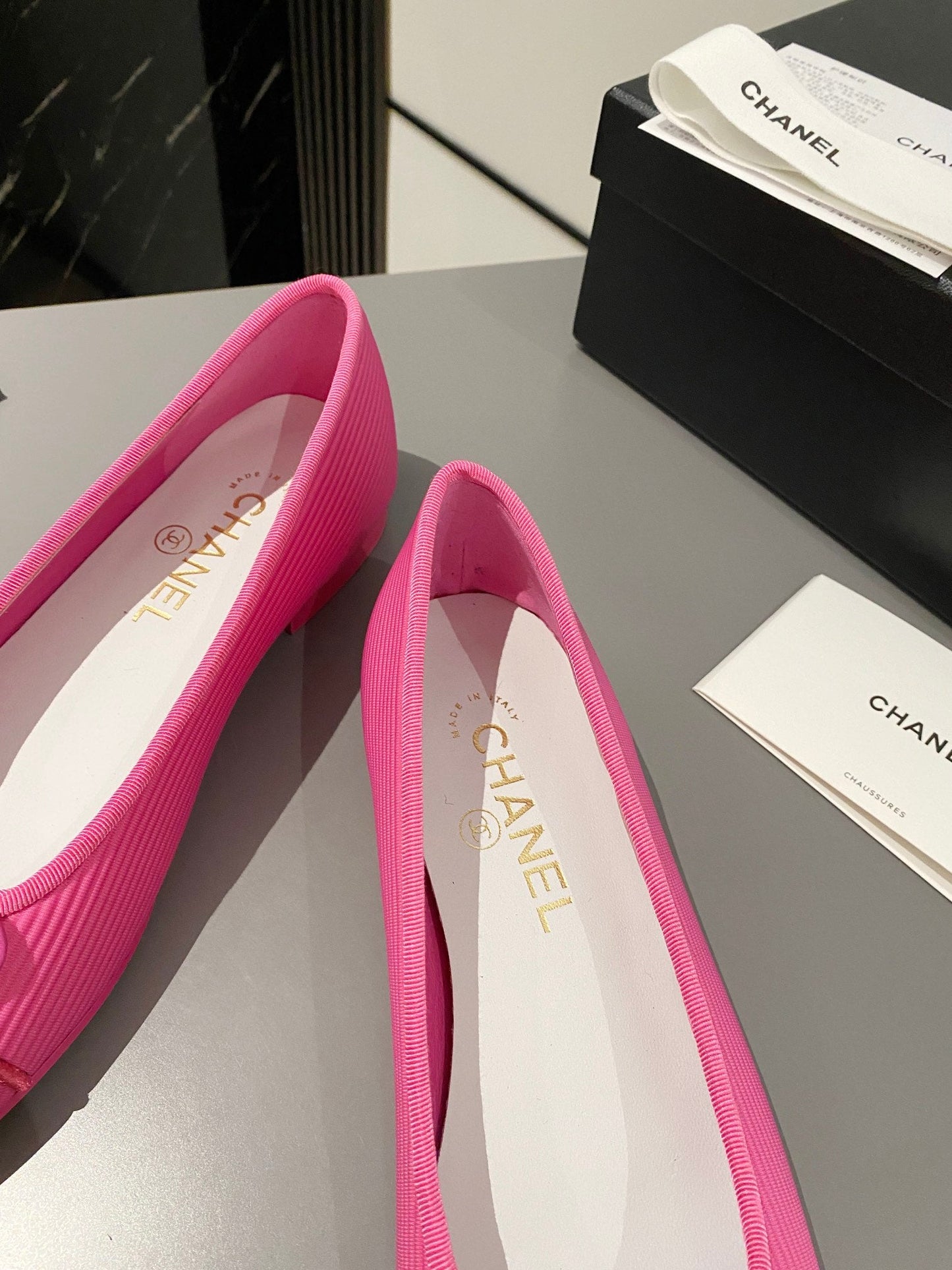 CHANEL ballet flat dark pink embroidered fabric
