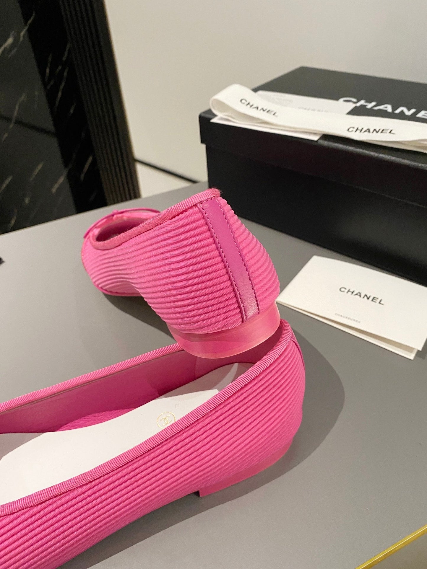 CHANEL ballet flat dark pink embroidered fabric