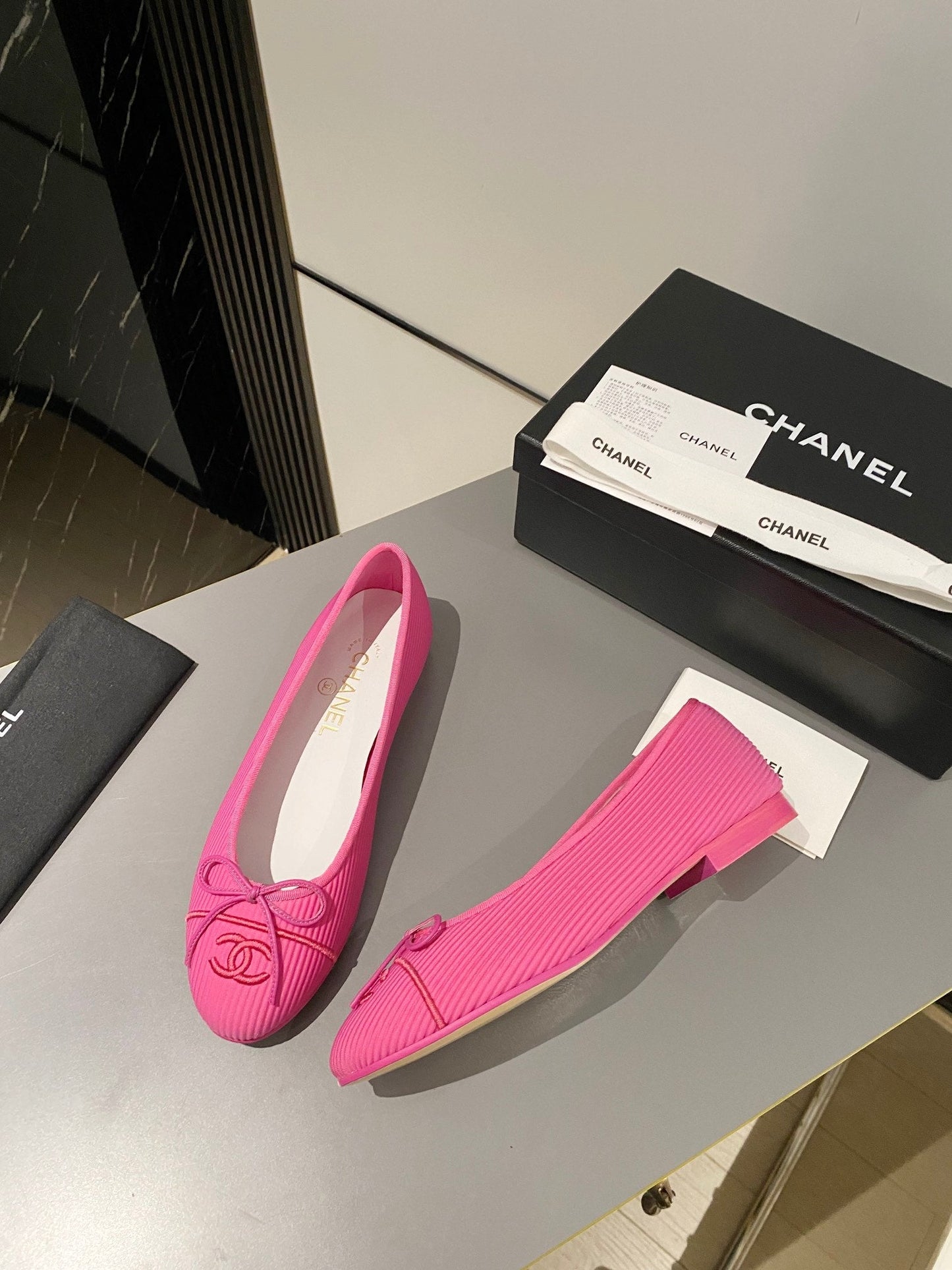 CHANEL ballet flat dark pink embroidered fabric