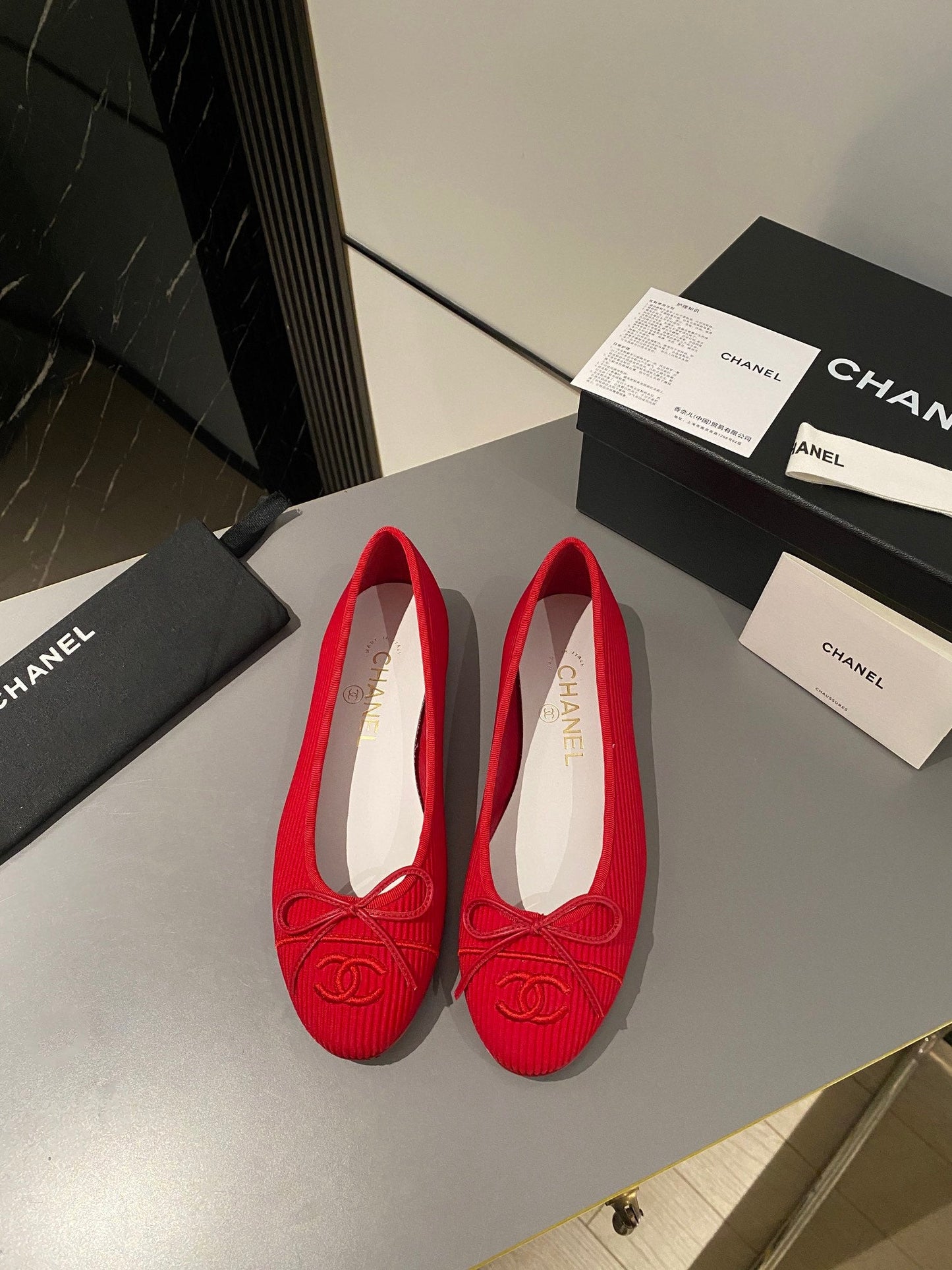 CHANEL ballet flat red embroidered fabric