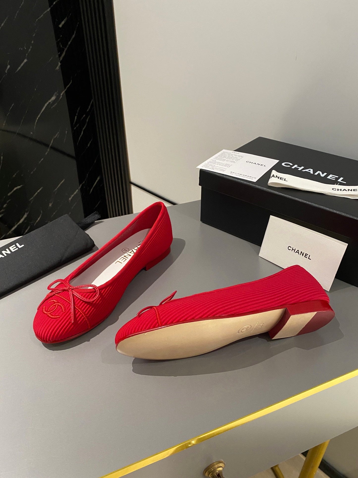 CHANEL ballet flat red embroidered fabric