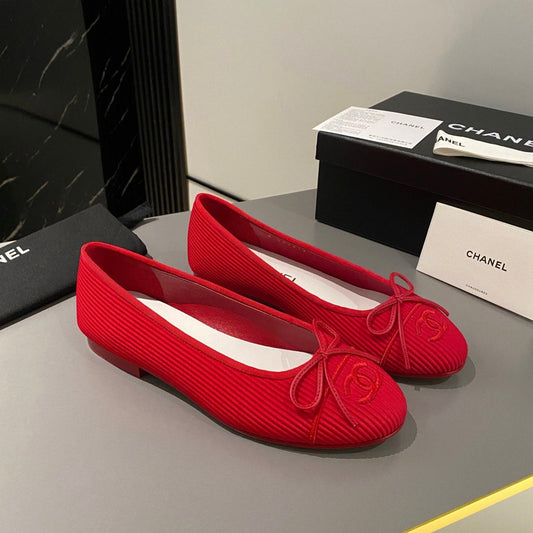 CHANEL ballet flat red embroidered fabric