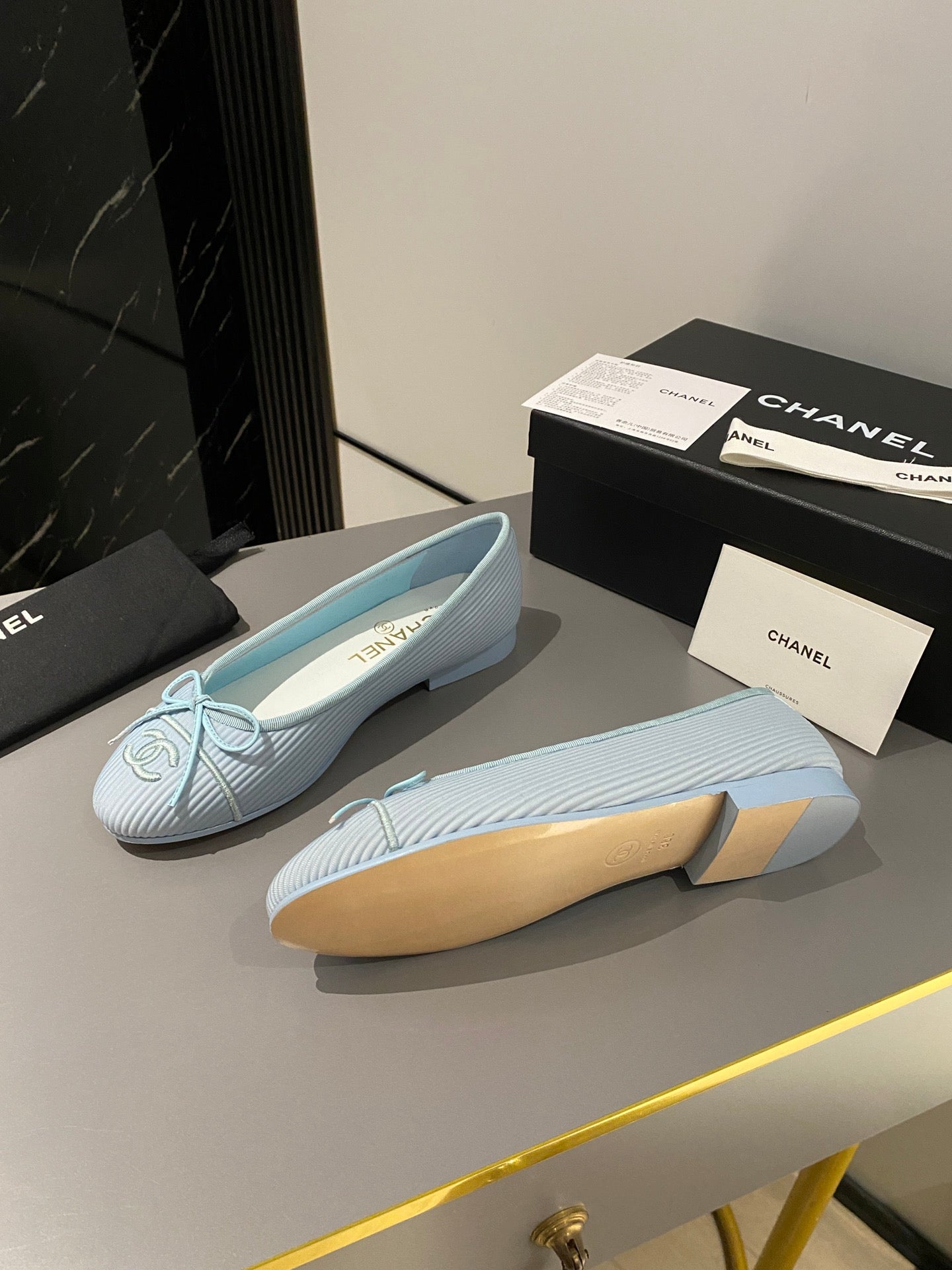 CHANEL ballet flat cloud blue embroidered fabric