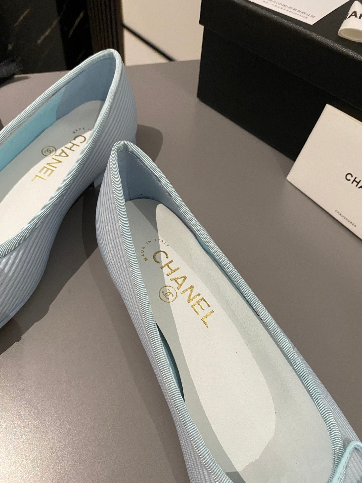 CHANEL ballet flat cloud blue embroidered fabric