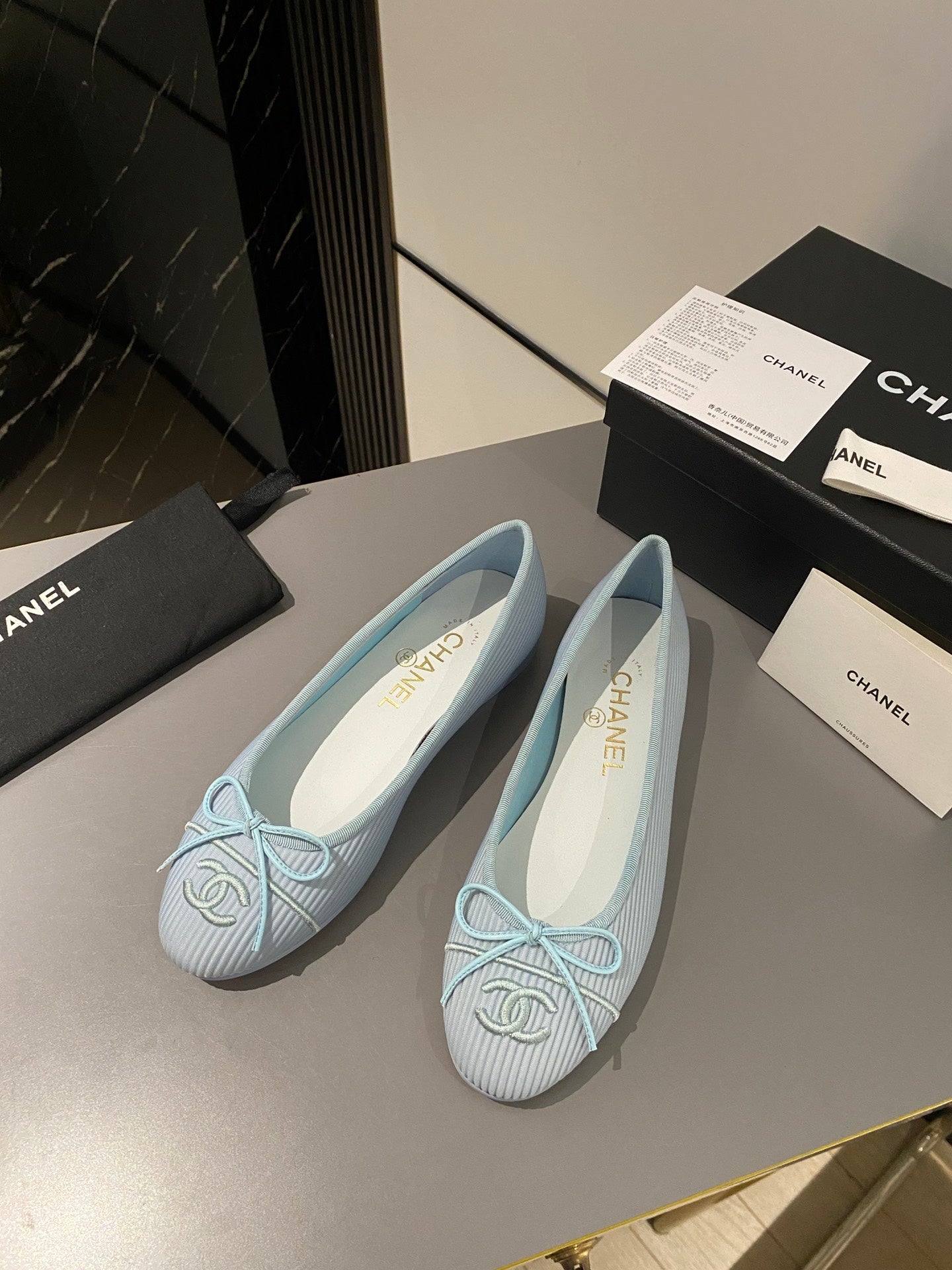 CHANEL ballet flat cloud blue embroidered fabric