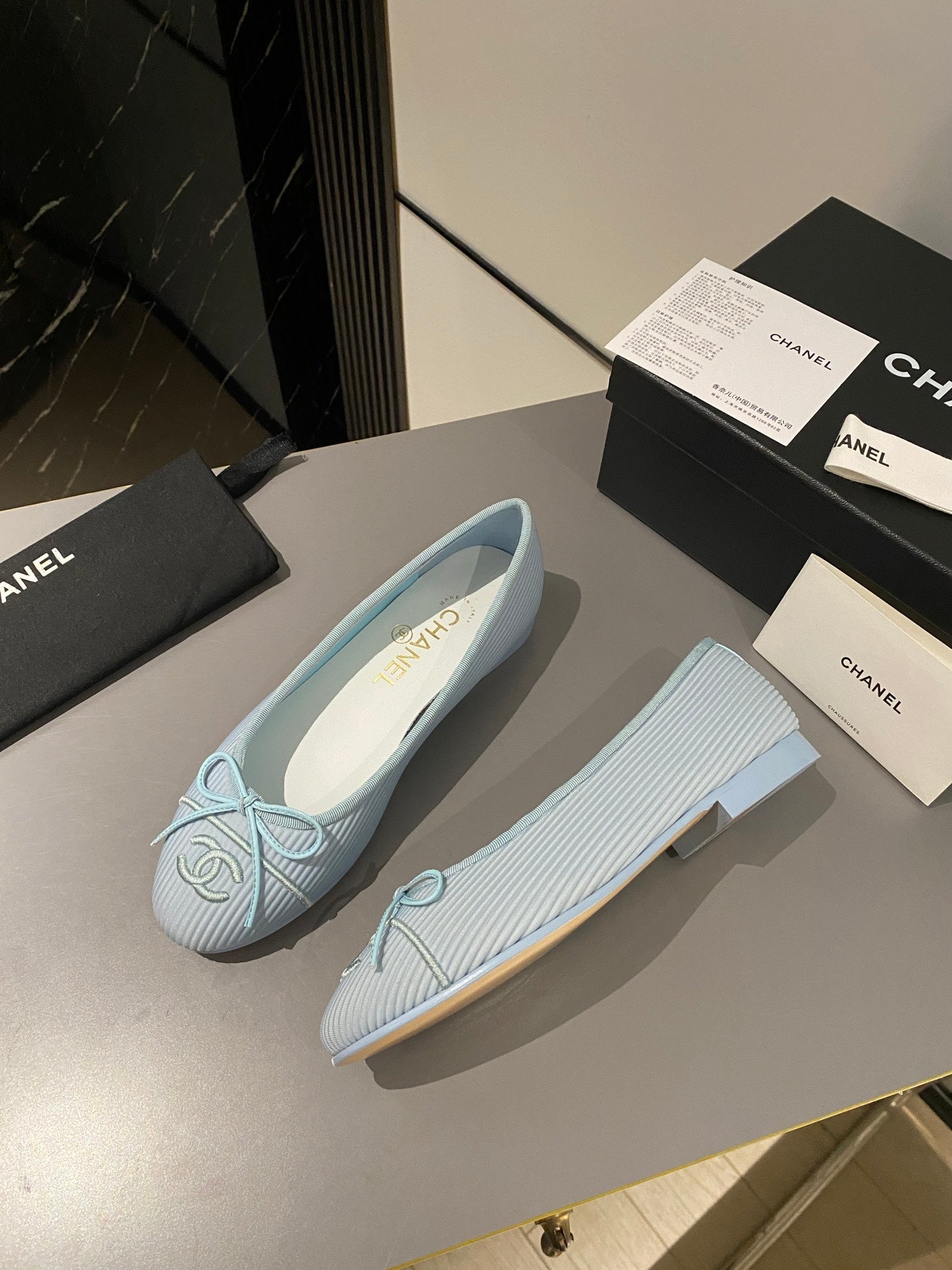 CHANEL ballet flat cloud blue embroidered fabric