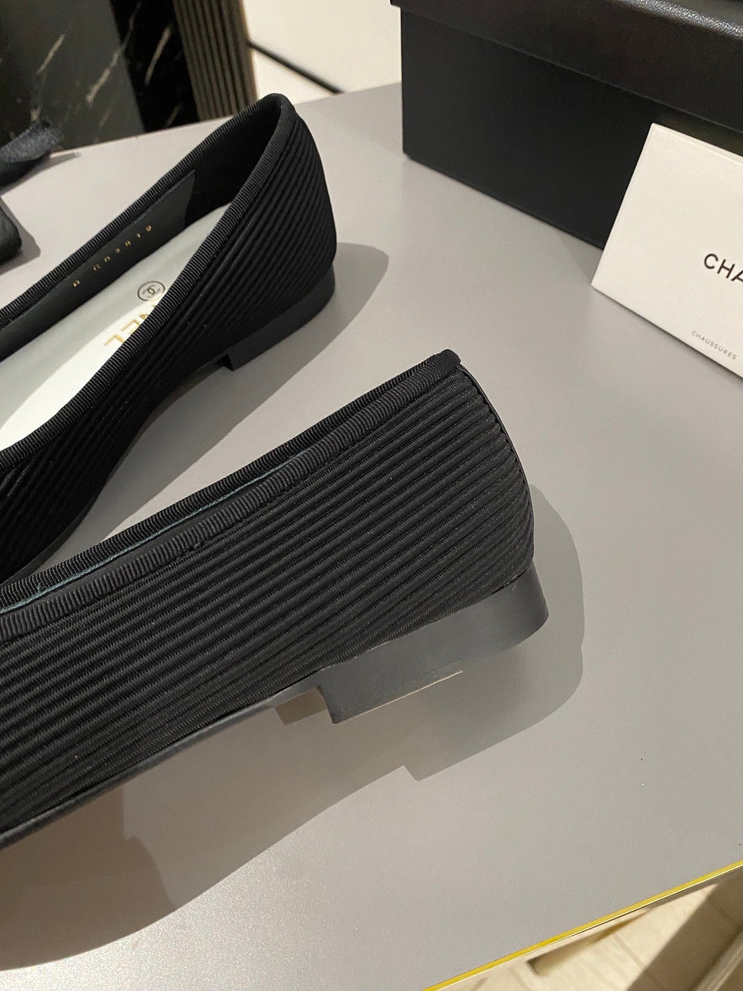 CHANEL ballet flat black embroidered fabric