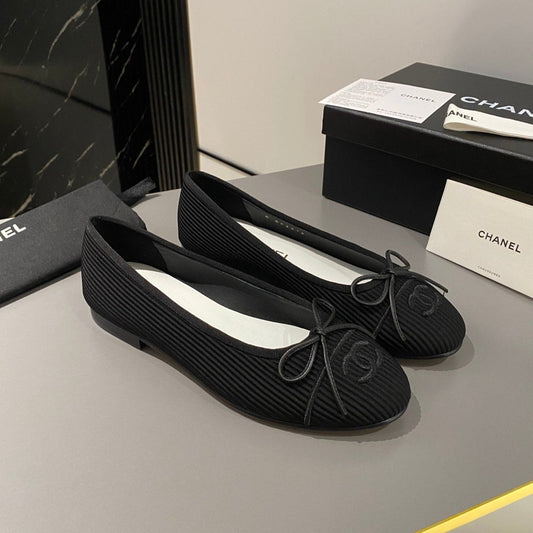 CHANEL ballet flat black embroidered fabric