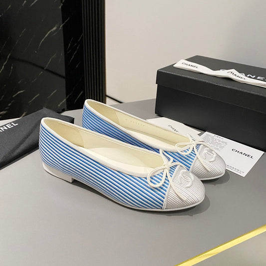 CHANEL ballet flat ocean blue embroidered fabric