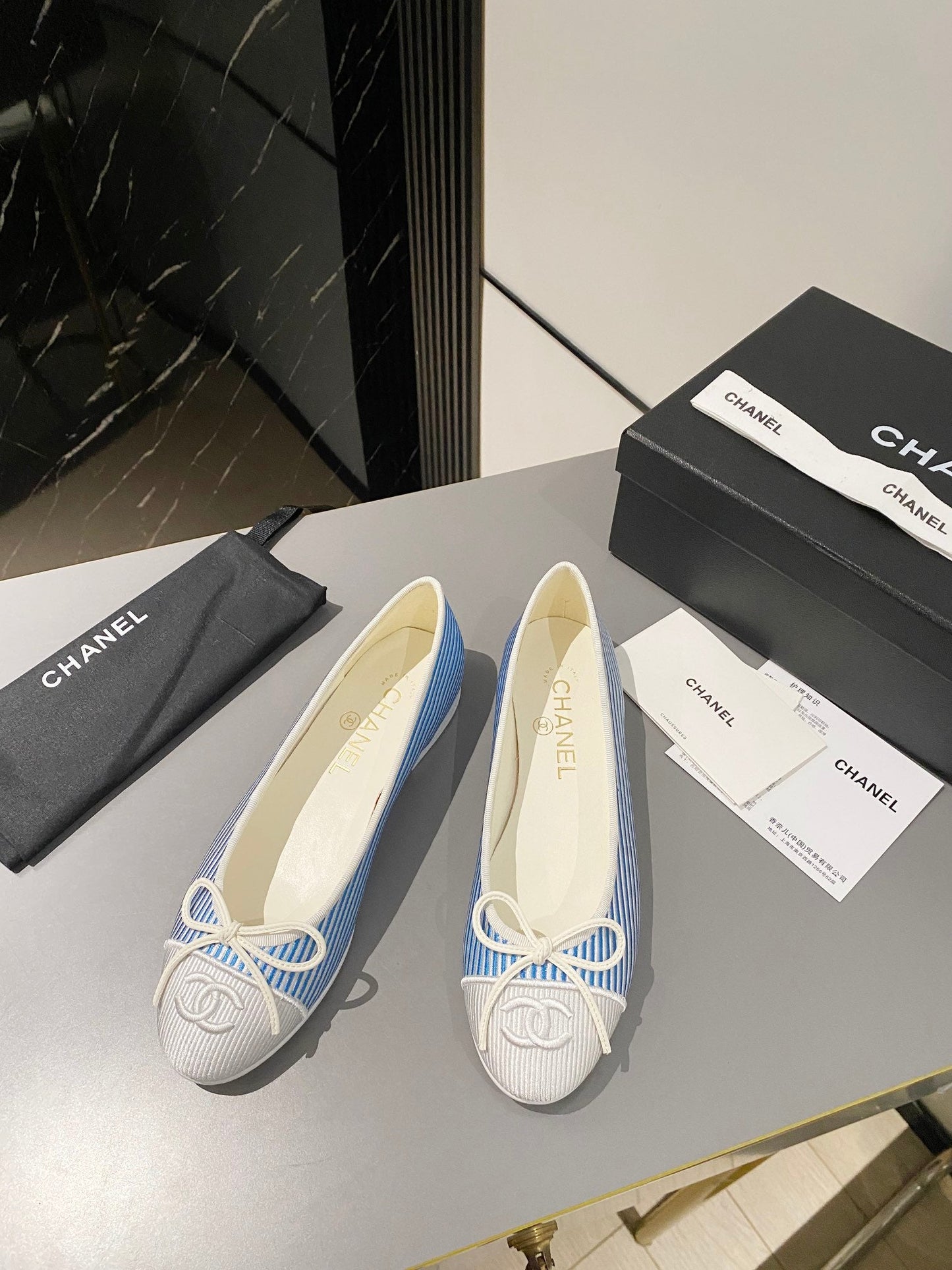 CHANEL ballet flat ocean blue embroidered fabric