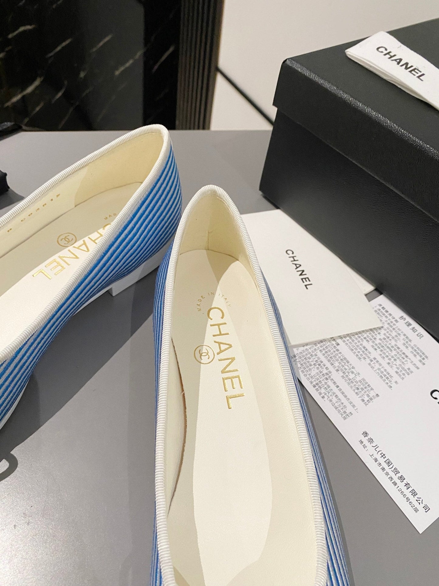 CHANEL ballet flat ocean blue embroidered fabric