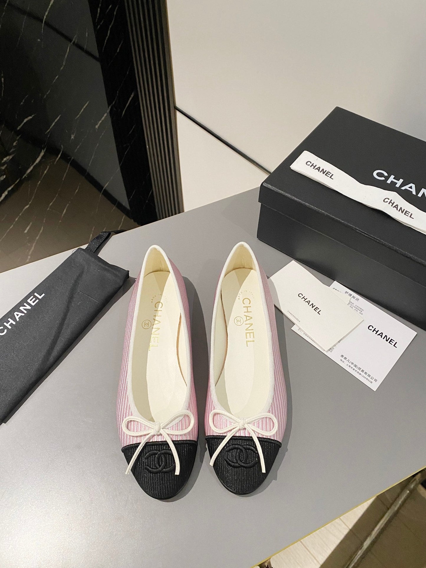 CHANEL ballet flat pink embroidered fabric