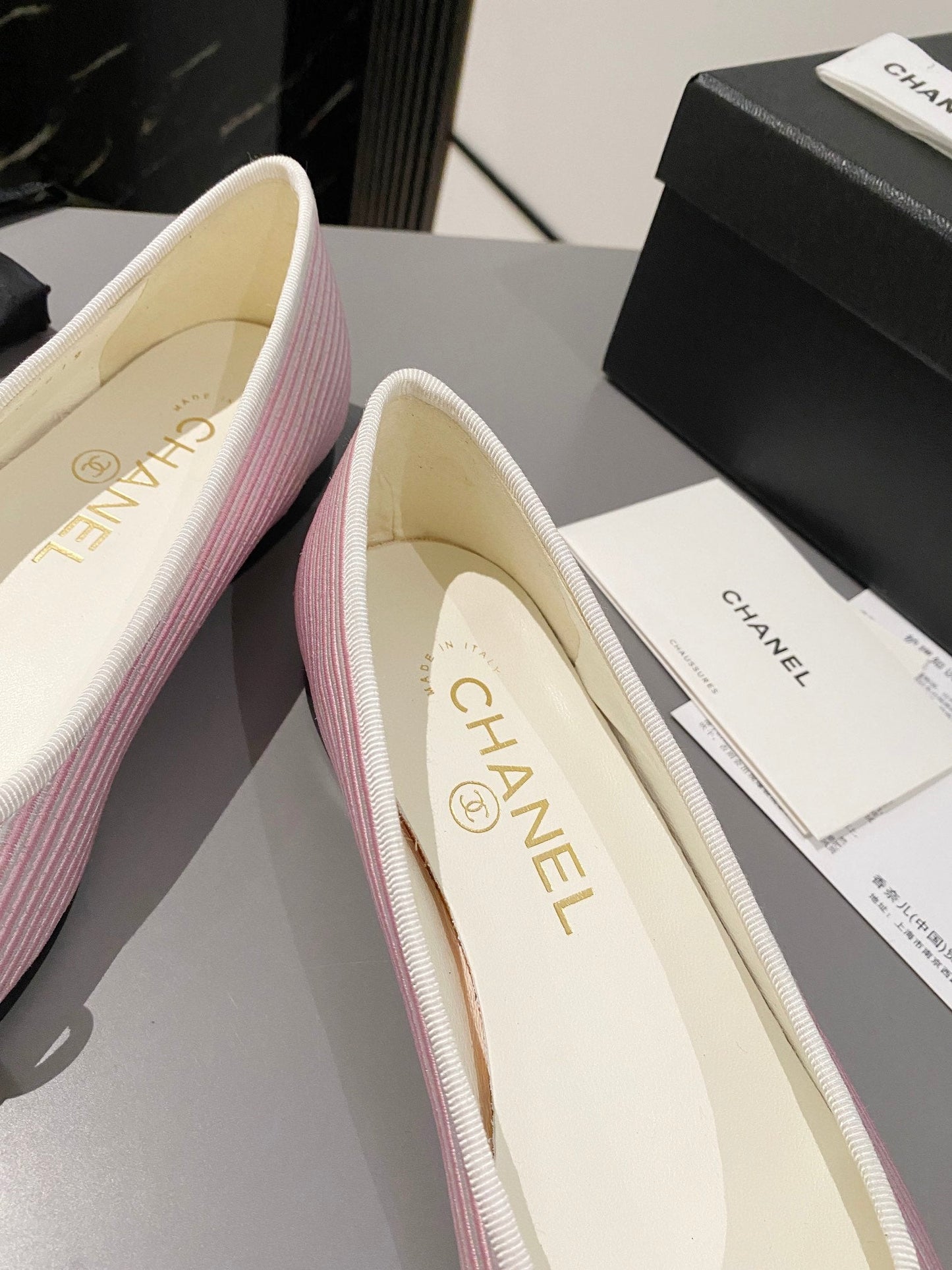 CHANEL ballet flat pink embroidered fabric