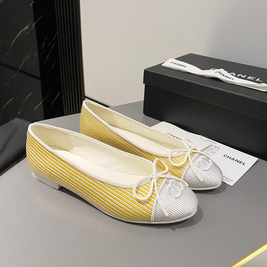 CHANEL ballet flat yellow silver embroidered fabric