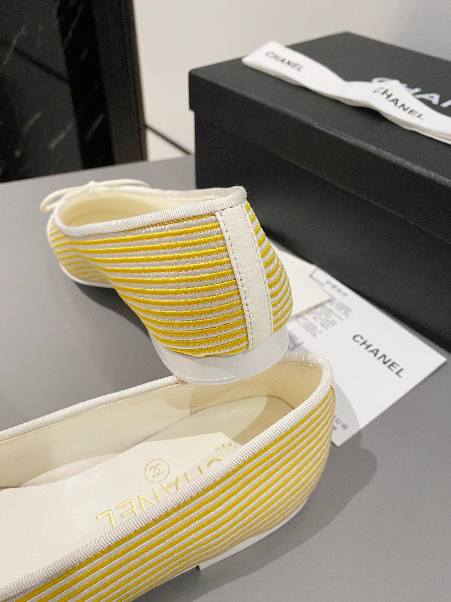 CHANEL ballet flat yellow silver embroidered fabric