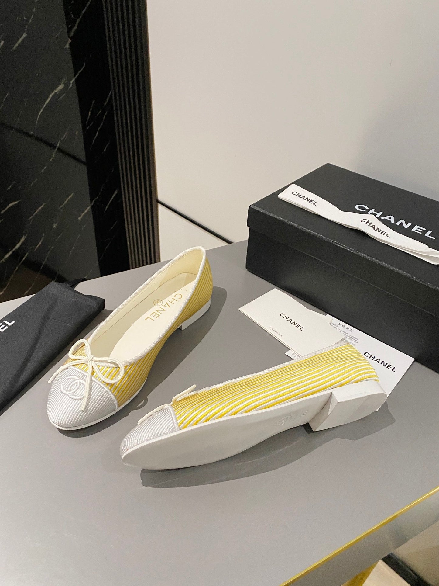 CHANEL ballet flat yellow silver embroidered fabric