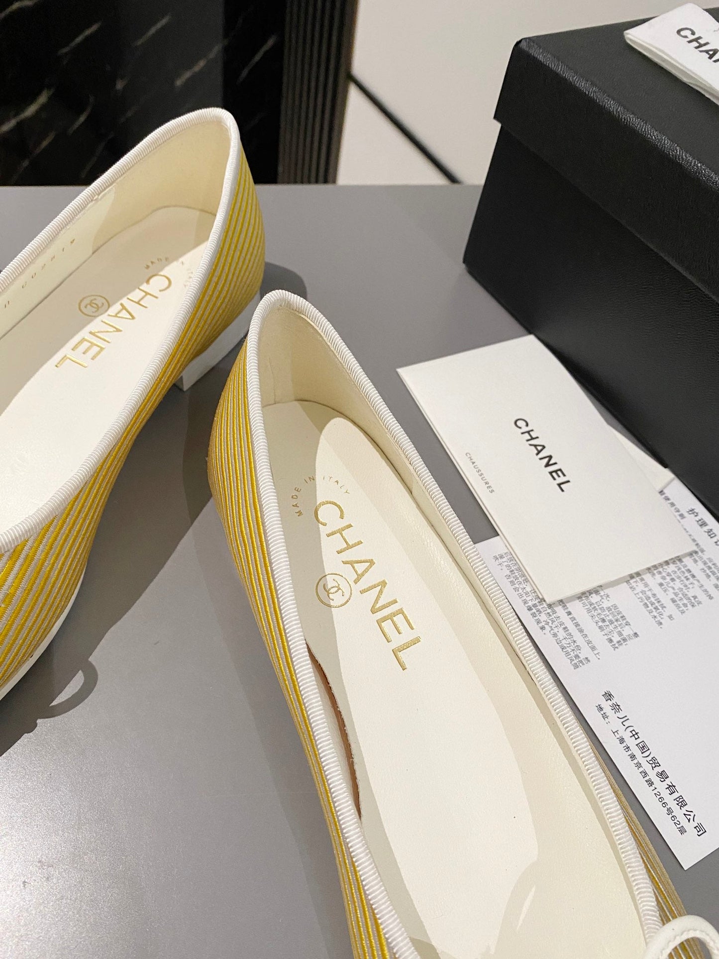 CHANEL ballet flat yellow silver embroidered fabric