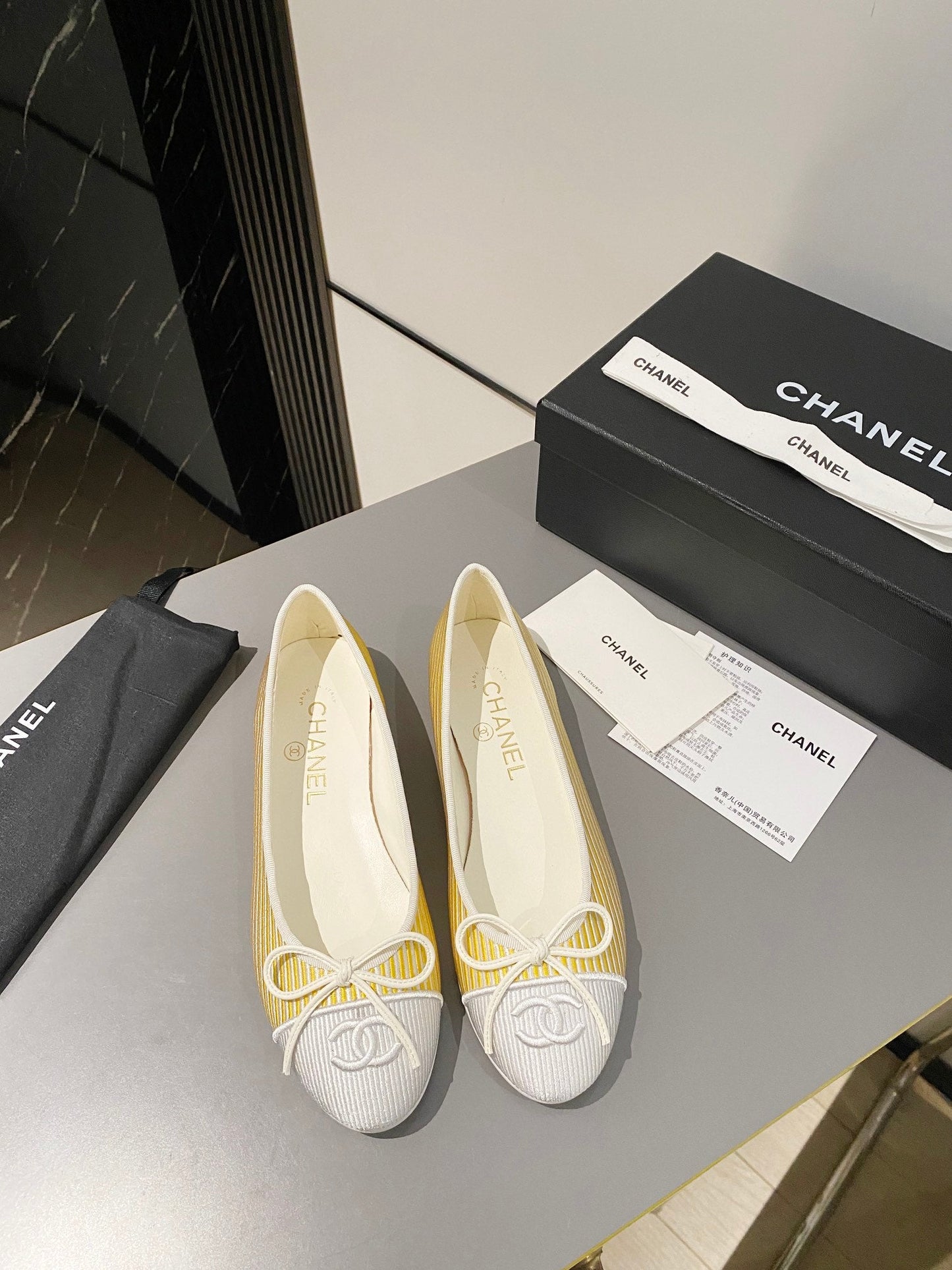 CHANEL ballet flat yellow silver embroidered fabric