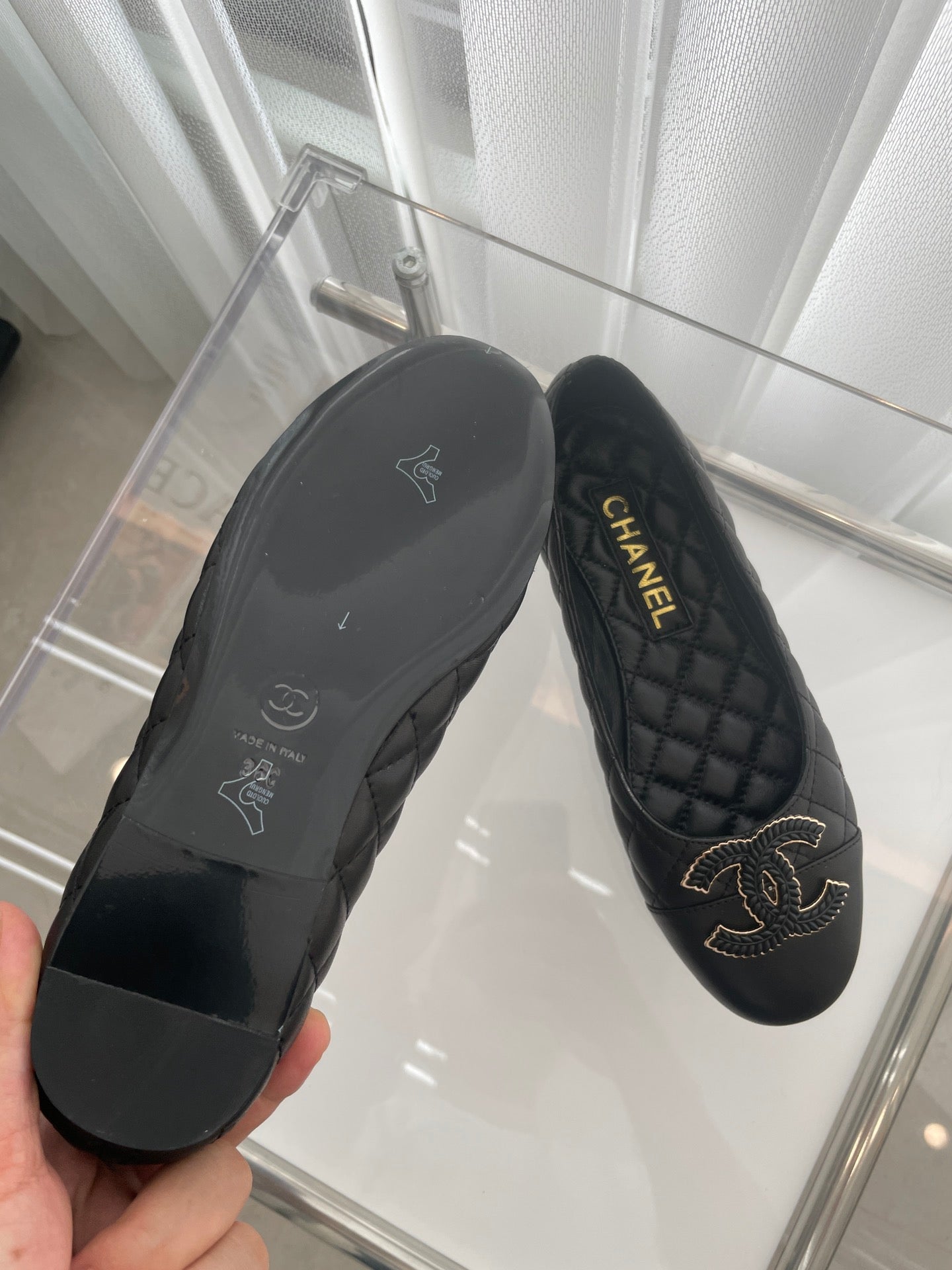 CHANEL Ballet Flats 10mm Black Quilted Lambskin