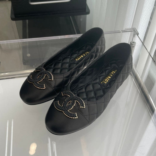 CHANEL Ballet Flats 10mm Black Quilted Lambskin