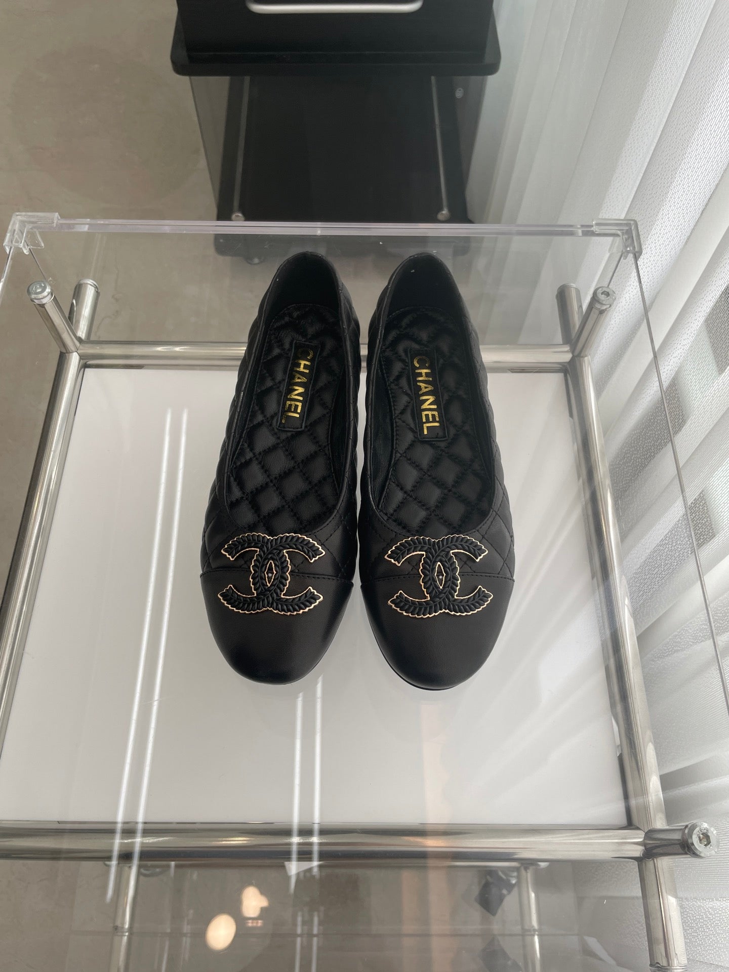 CHANEL Ballet Flats 10mm Black Quilted Lambskin