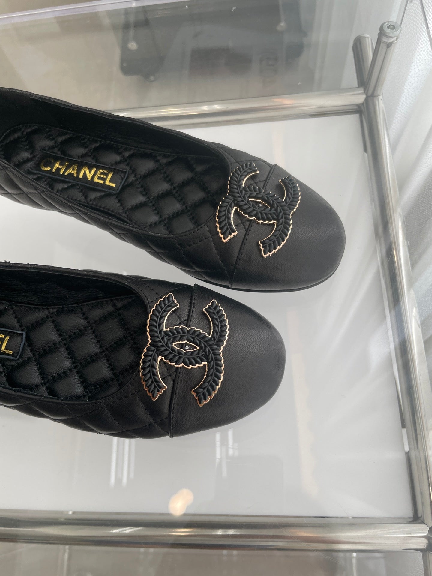 CHANEL Ballet Flats 10mm Black Quilted Lambskin