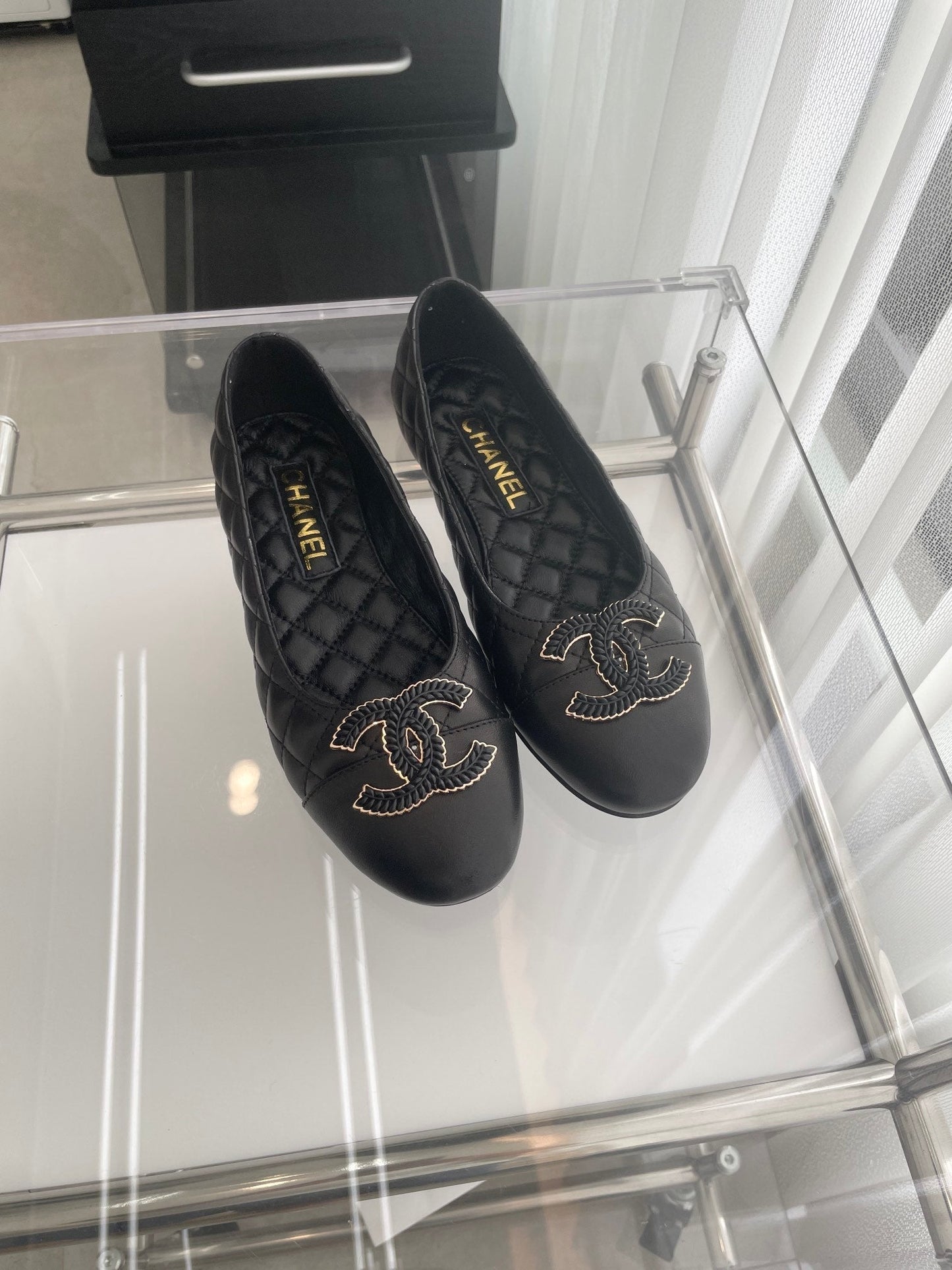 CHANEL Ballet Flats 10mm Black Quilted Lambskin