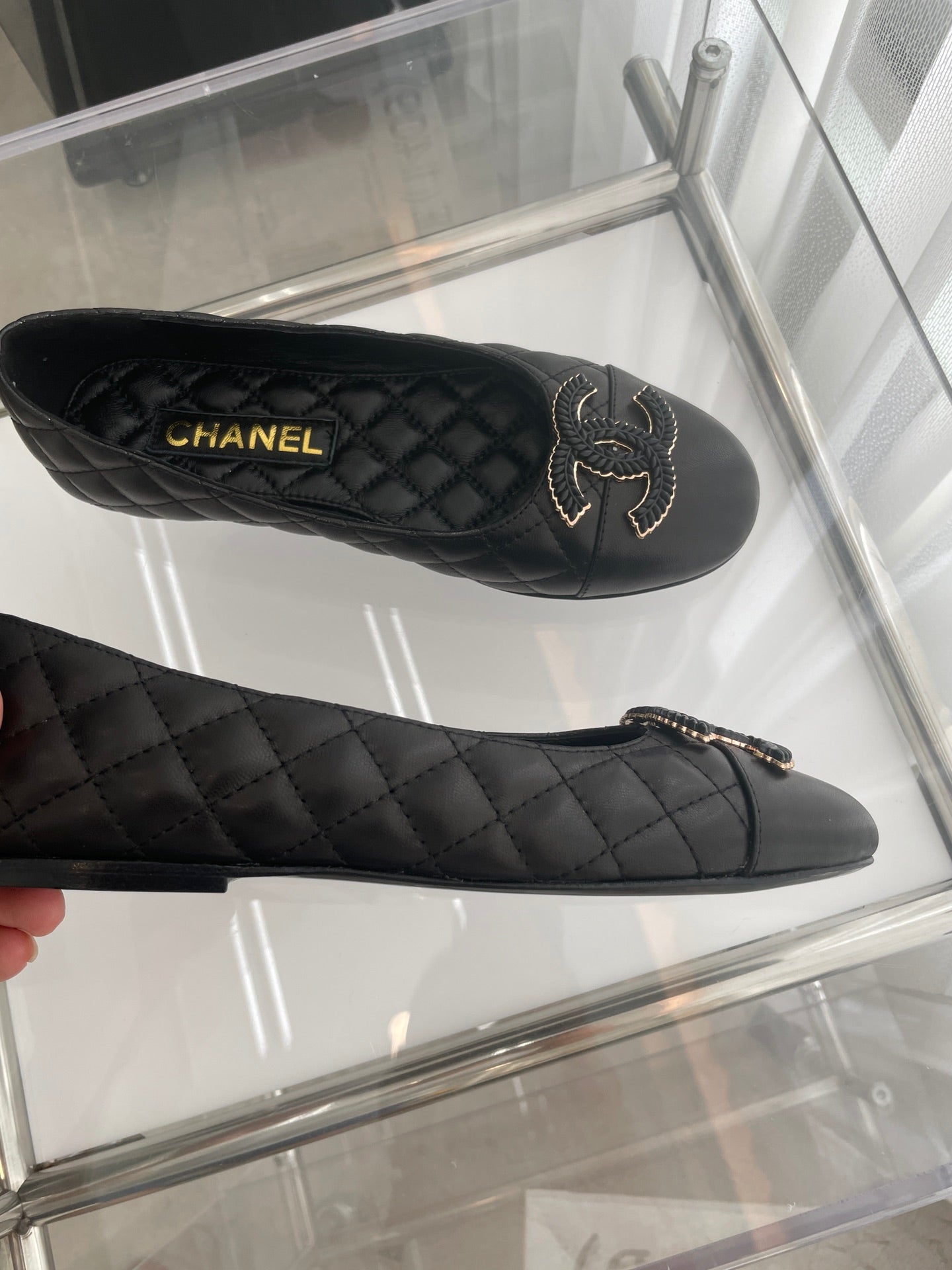 CHANEL Ballet Flats 10mm Black Quilted Lambskin