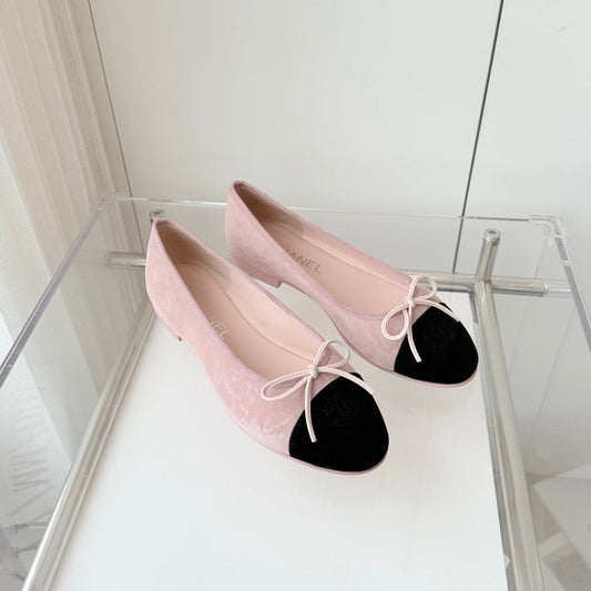 CHANEL Ballet Flat Pink Pastel Suede 238763