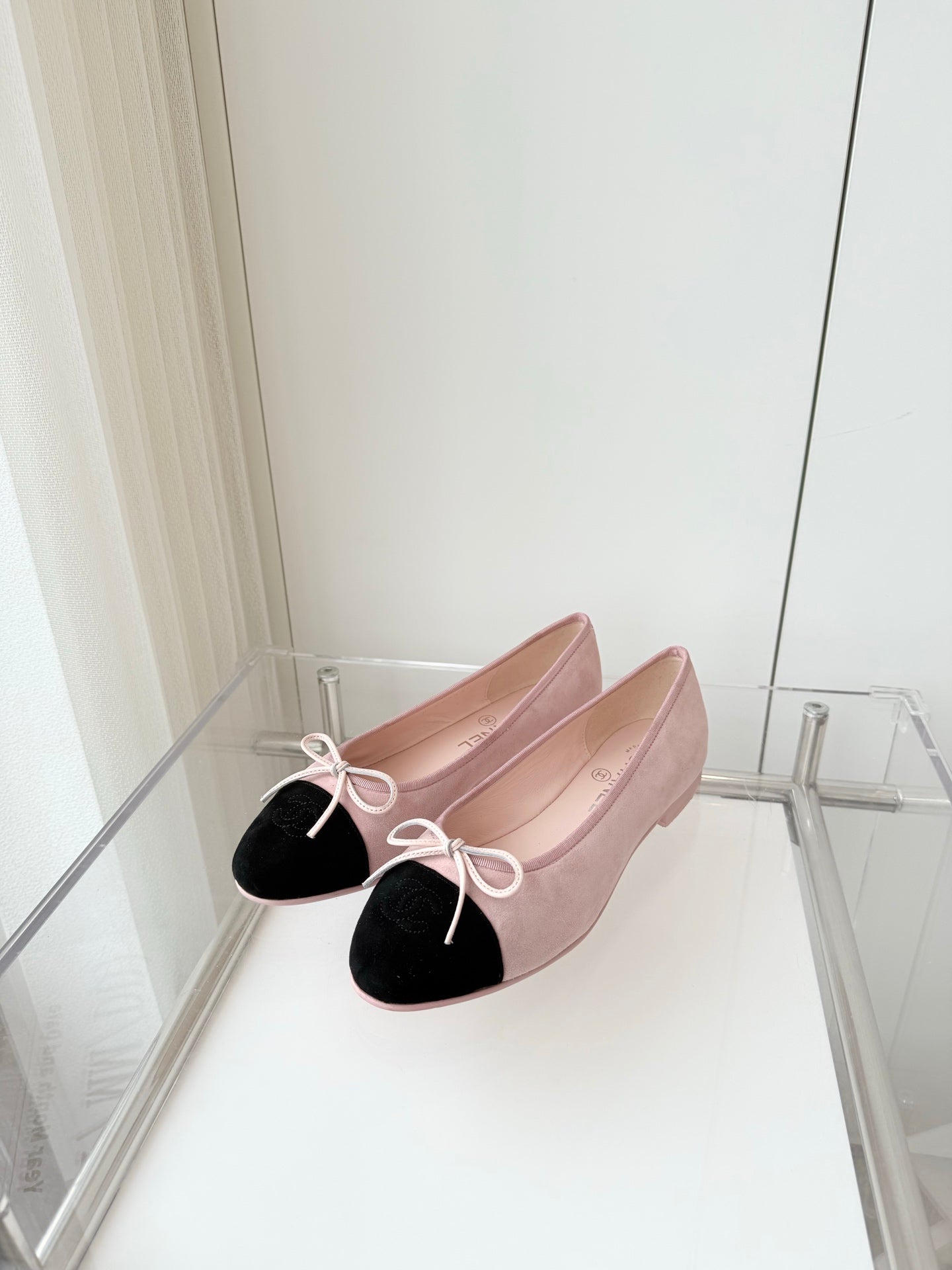 CHANEL Ballet Flat Pink Pastel Suede 238763