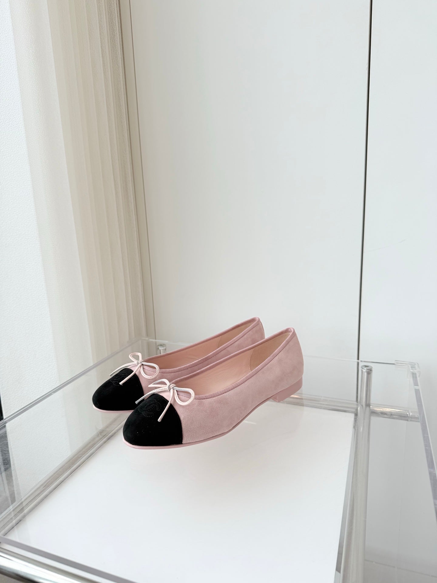 CHANEL Ballet Flat Pink Pastel Suede 238763