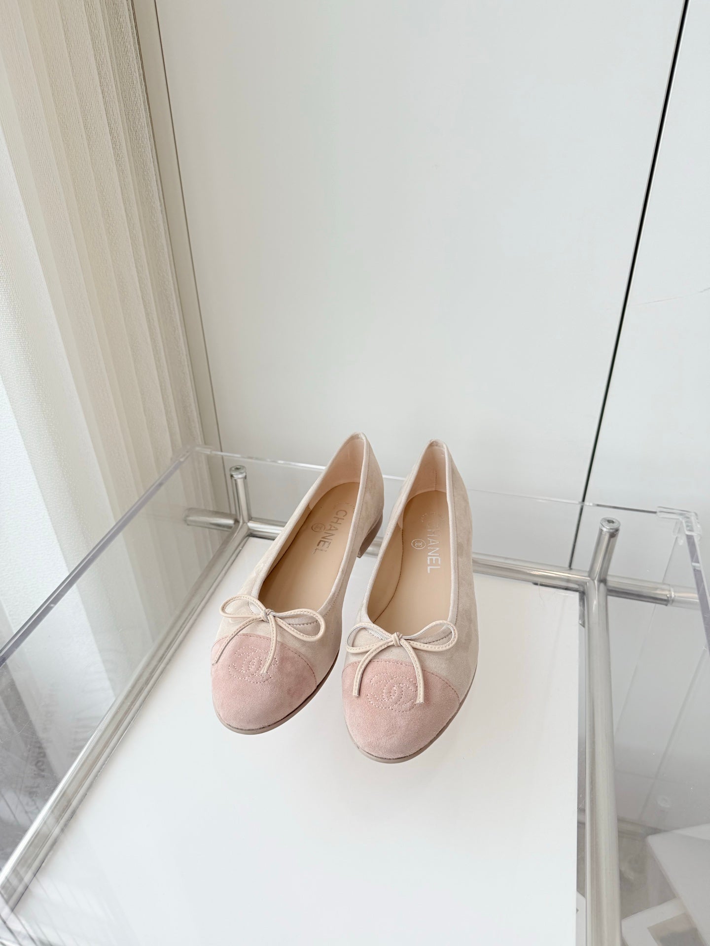 CHANEL Ballet Flat Beige Gray mix Pink Pastel Suede 238764
