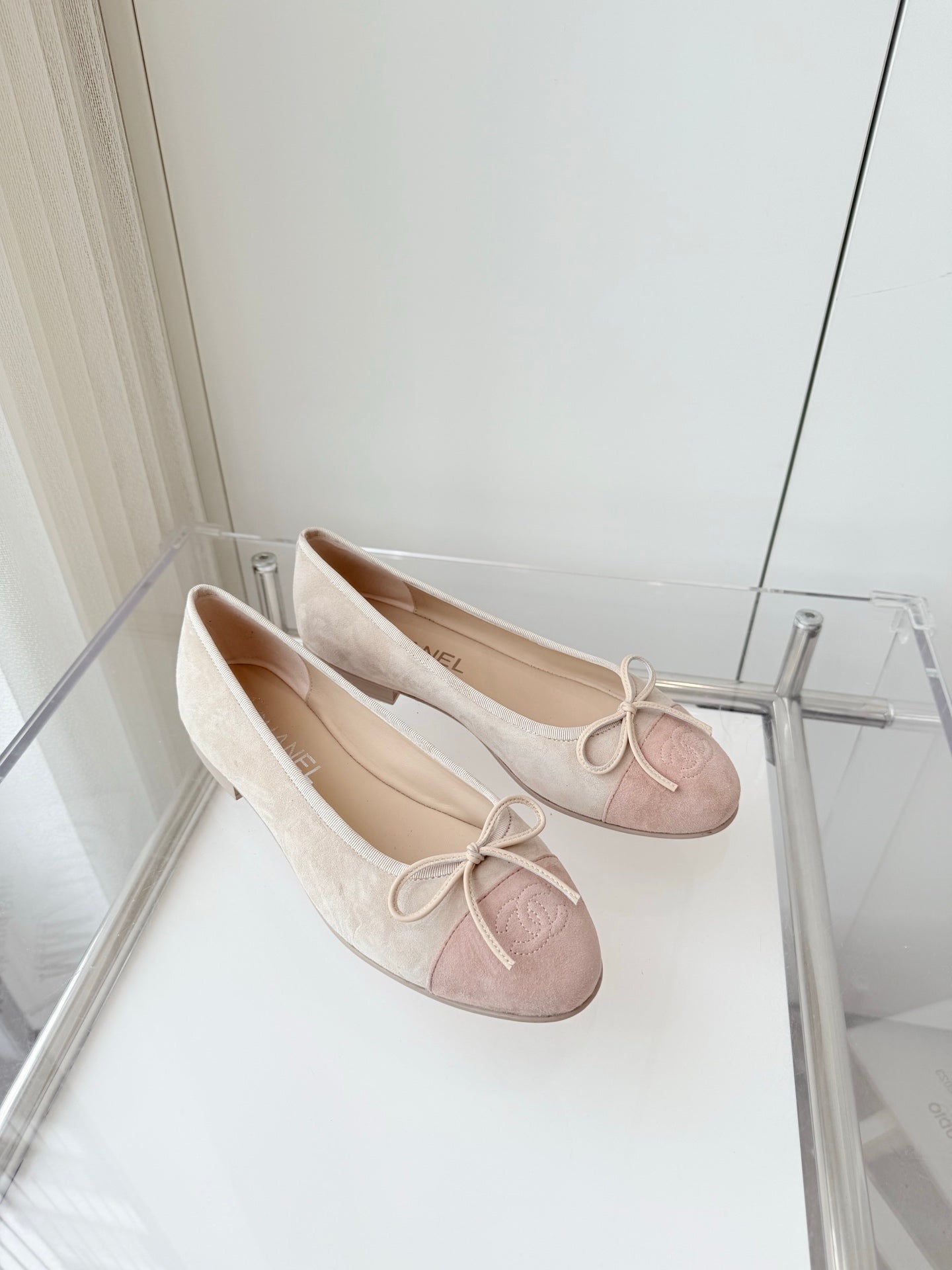 CHANEL Ballet Flat Beige Gray mix Pink Pastel Suede 238764