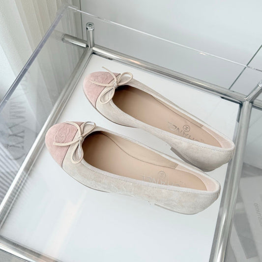 CHANEL Ballet Flat Beige Gray mix Pink Pastel Suede 238764