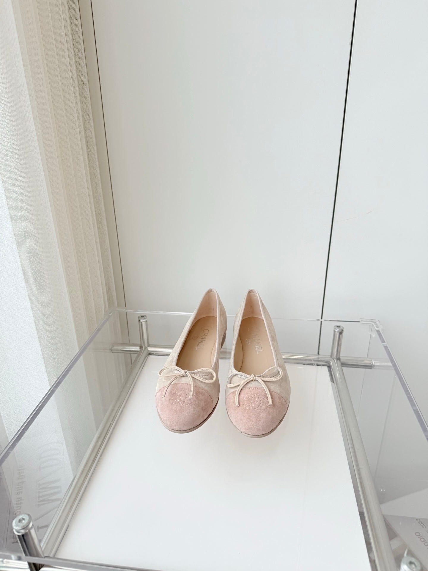 CHANEL Ballet Flat Beige Gray mix Pink Pastel Suede 238764