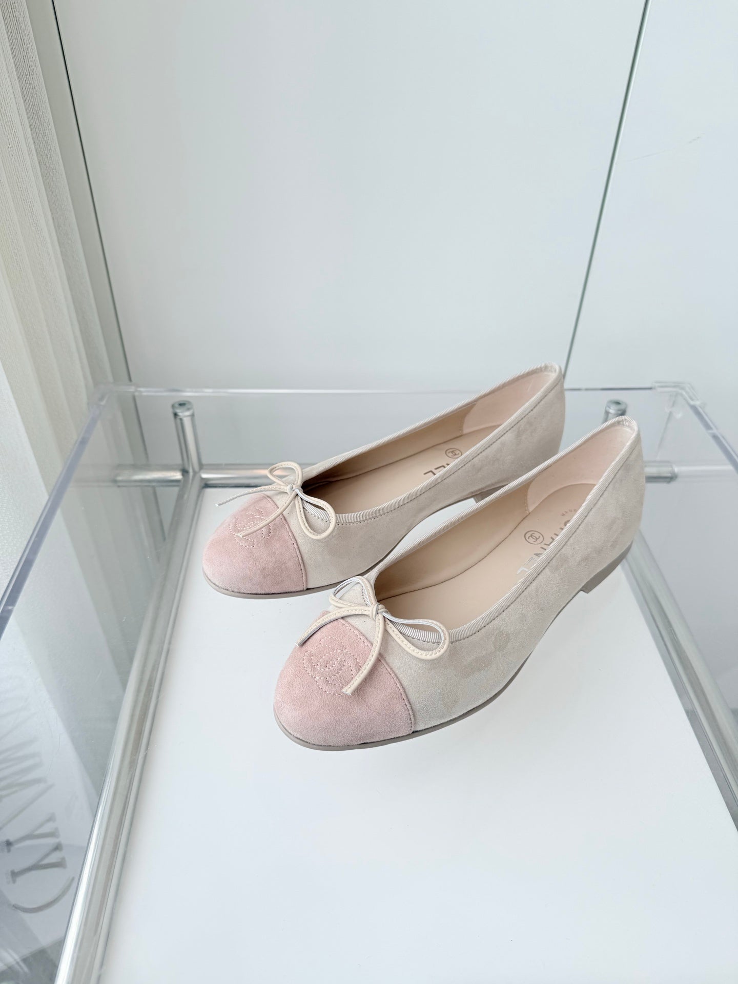 CHANEL Ballet Flat Beige Gray mix Pink Pastel Suede 238764