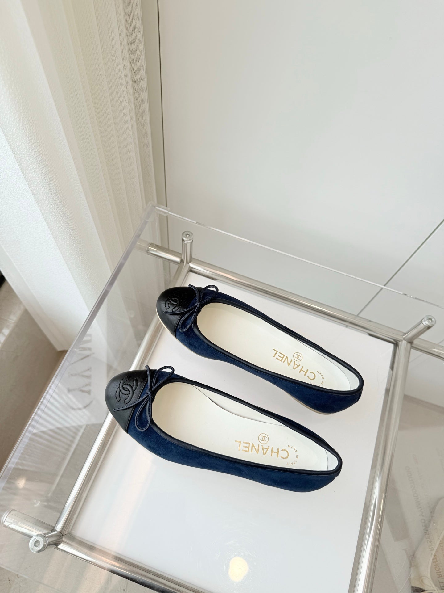 CHANEL Ballet Flat Navy Blue Suede 238766