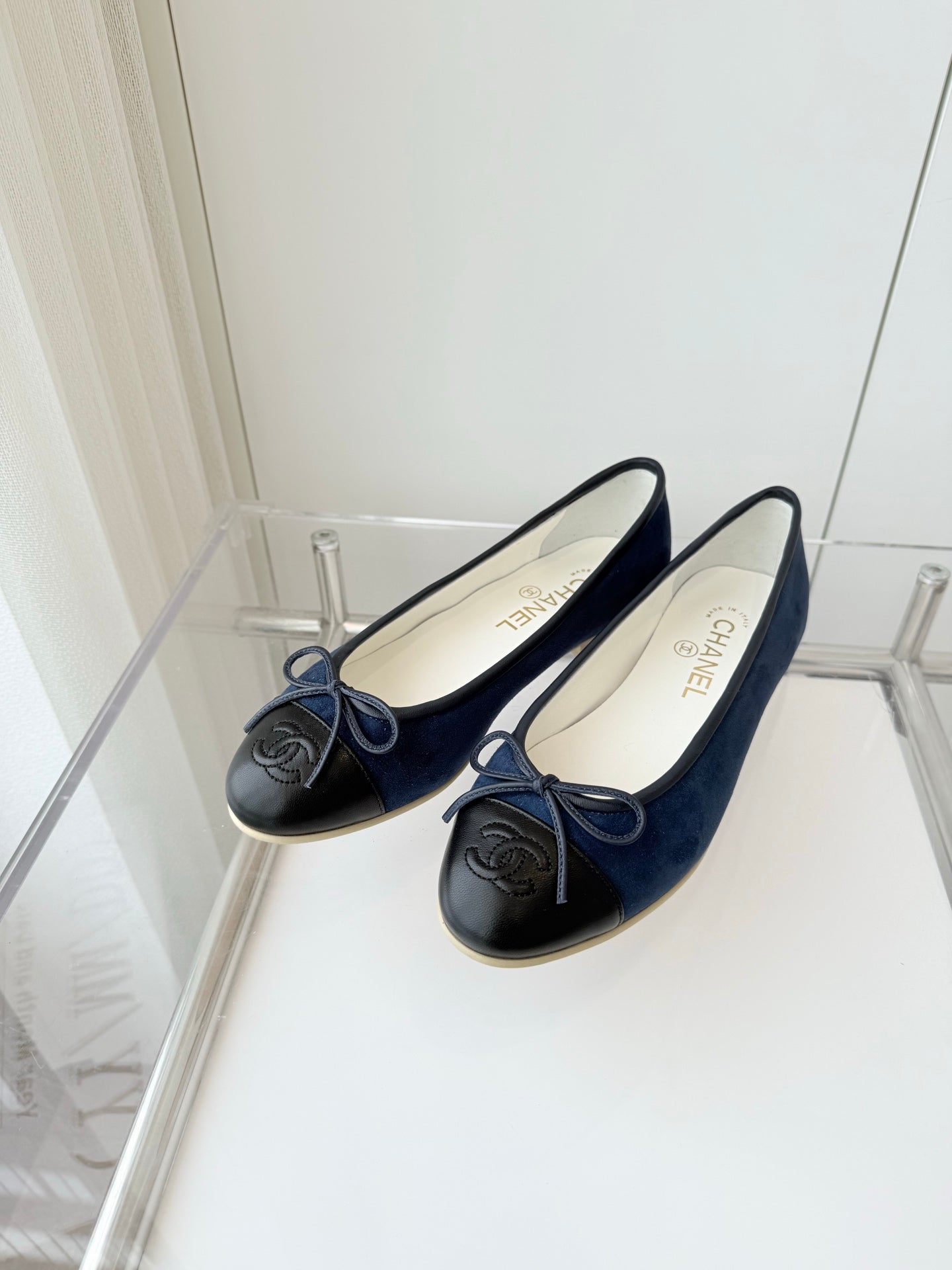 CHANEL Ballet Flat Navy Blue Suede 238766