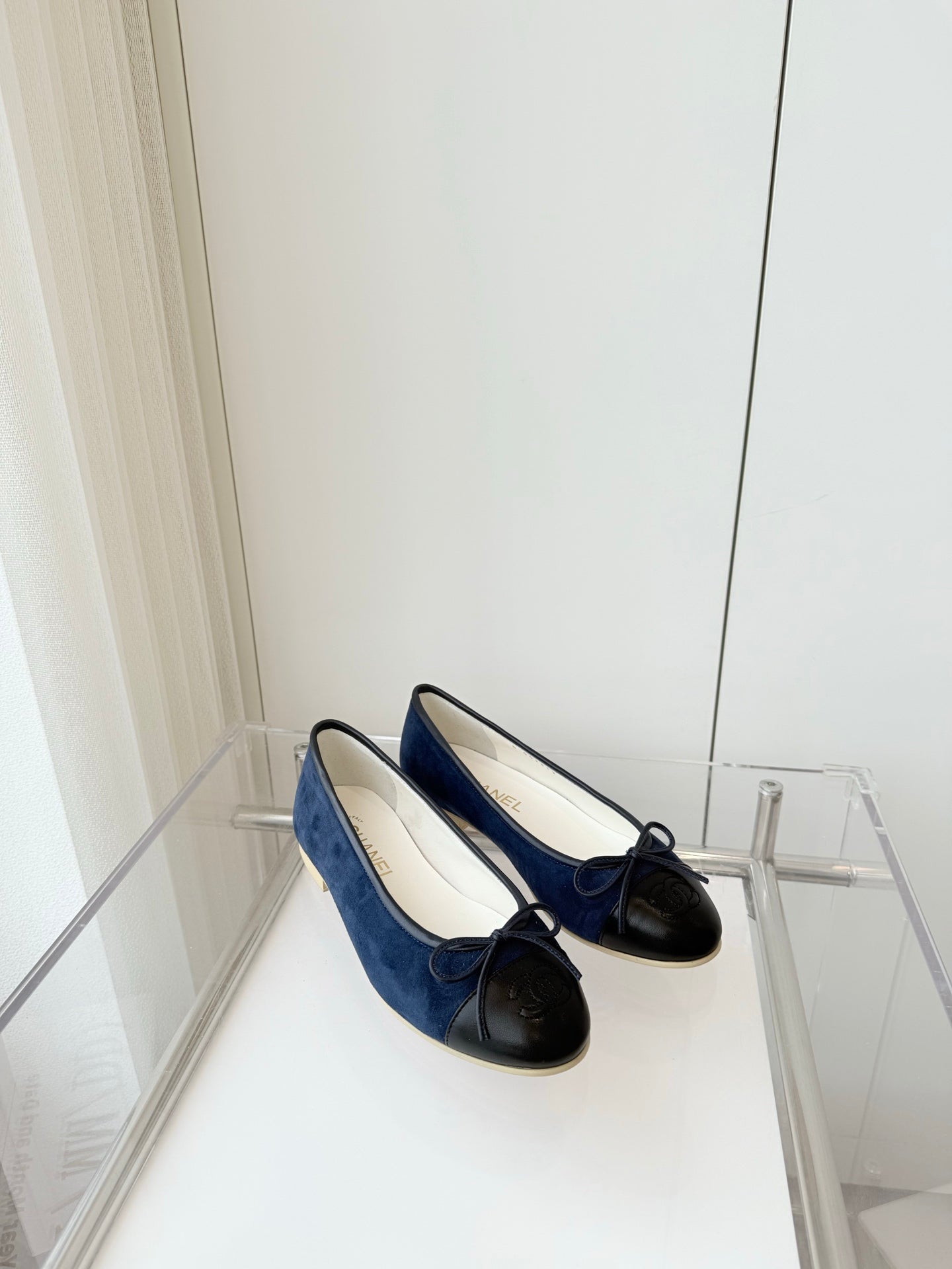 CHANEL Ballet Flat Navy Blue Suede 238766