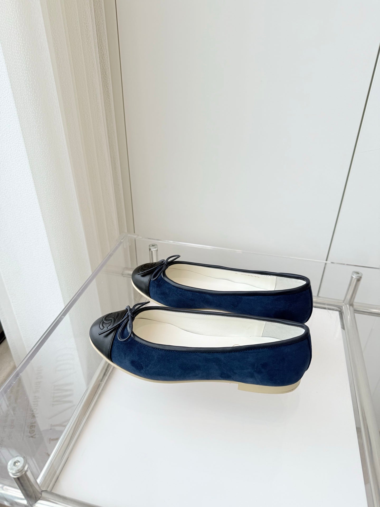 CHANEL Ballet Flat Navy Blue Suede 238766